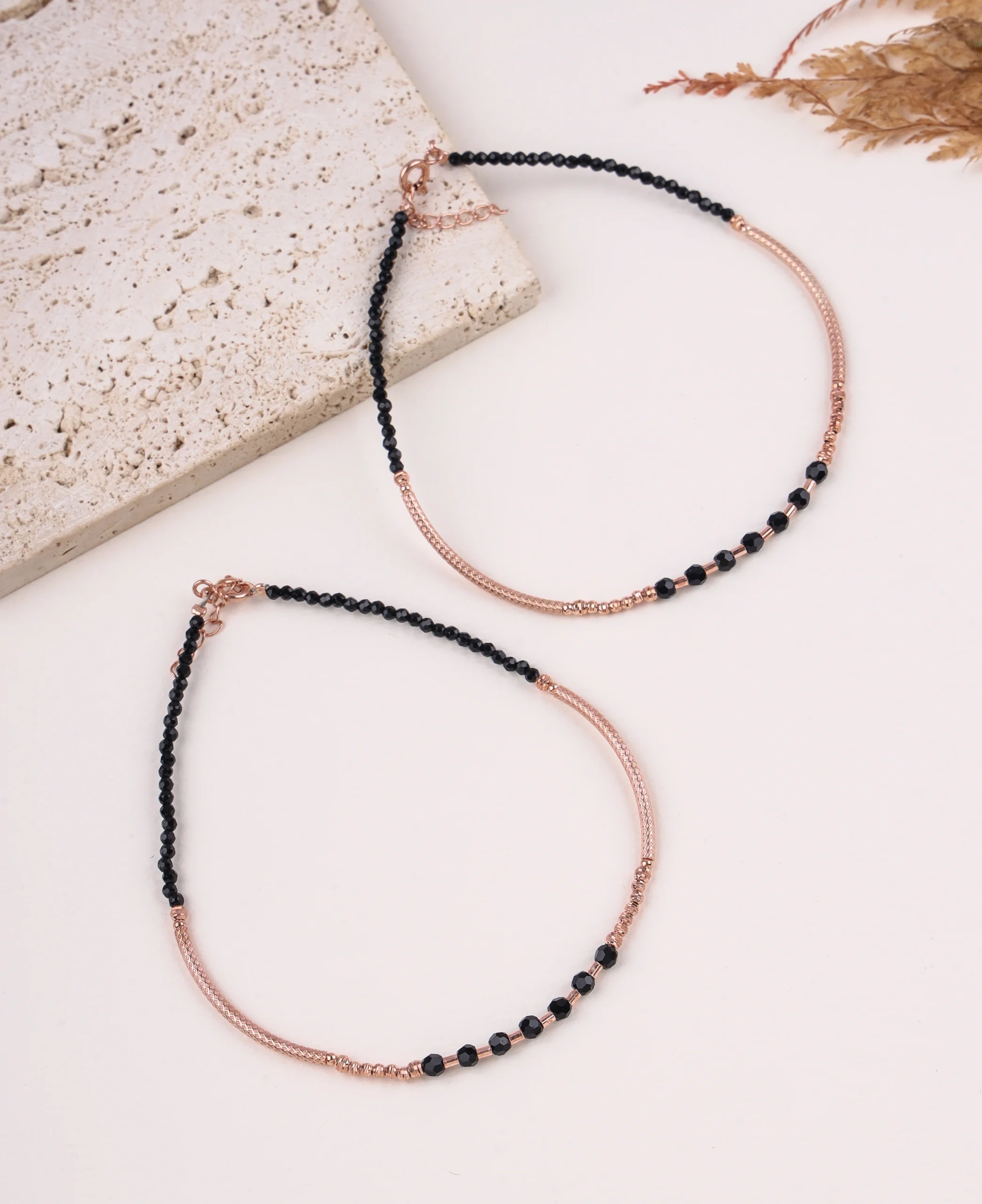 Midnight Grace Silver Anklet (Rose Gold)