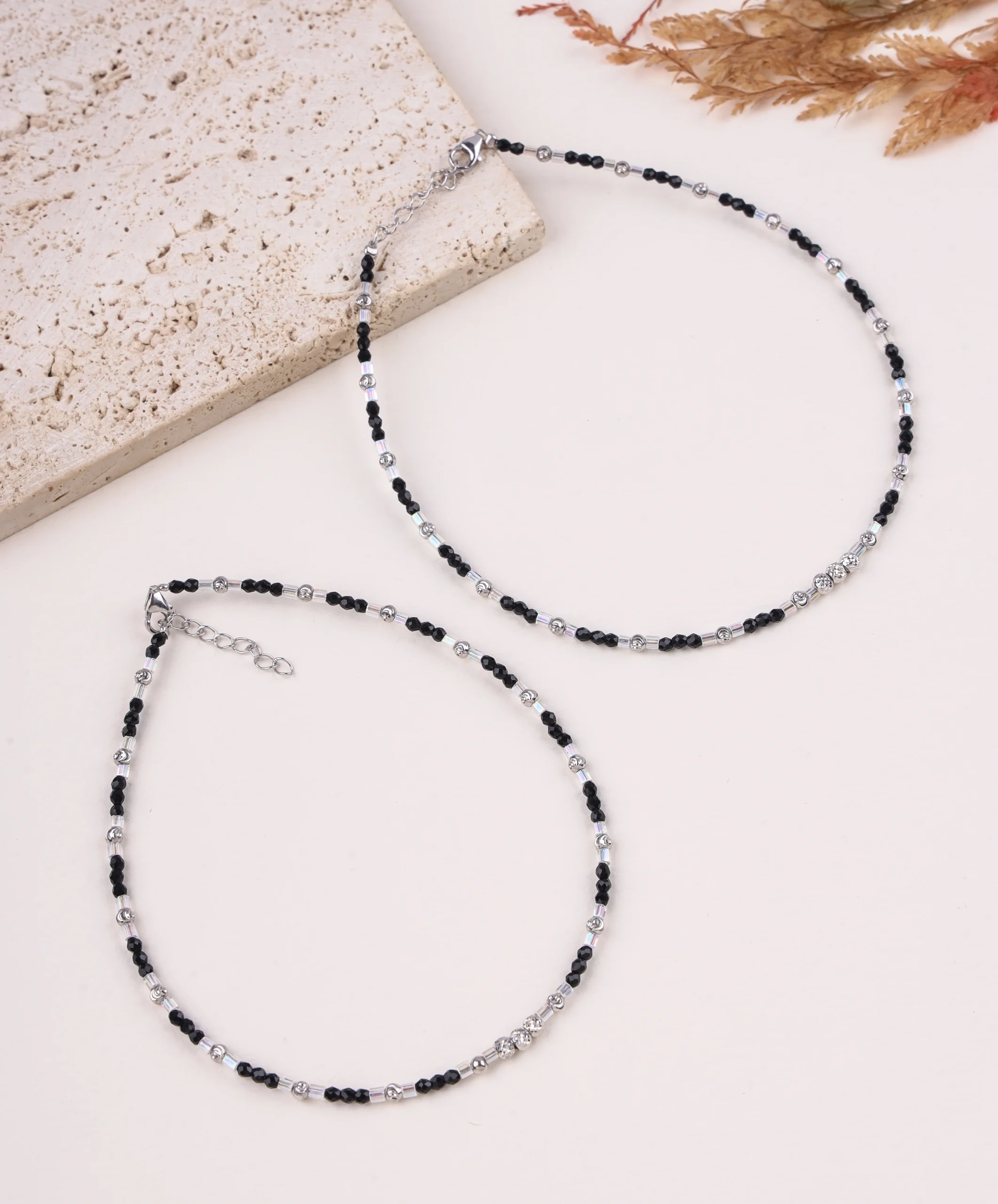 Silver Spark Noir Anklet