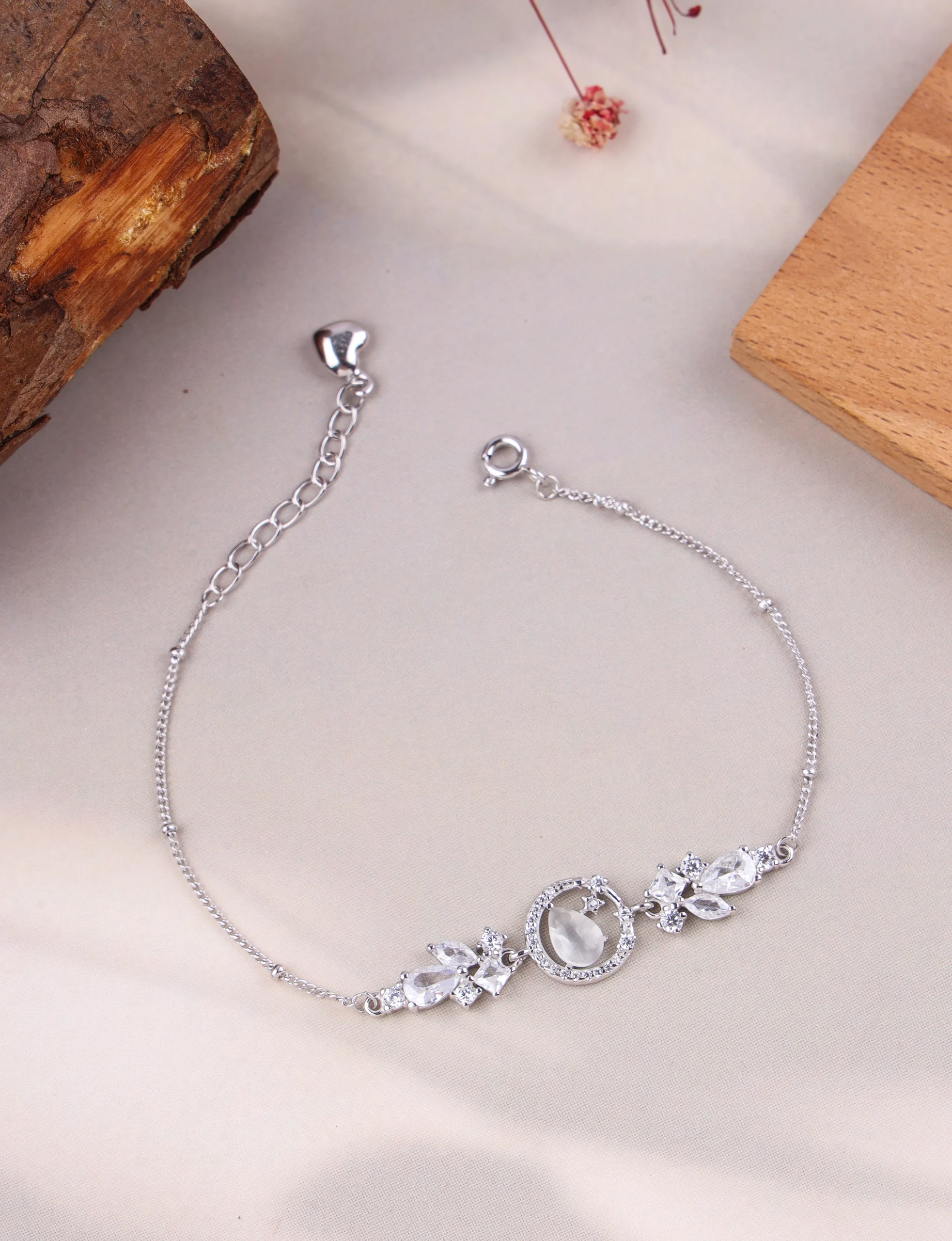 Silver Pear & Circle Halo Bracelet