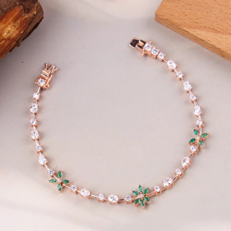 Rose Gold Emerald Blossom Tennis Bracelet