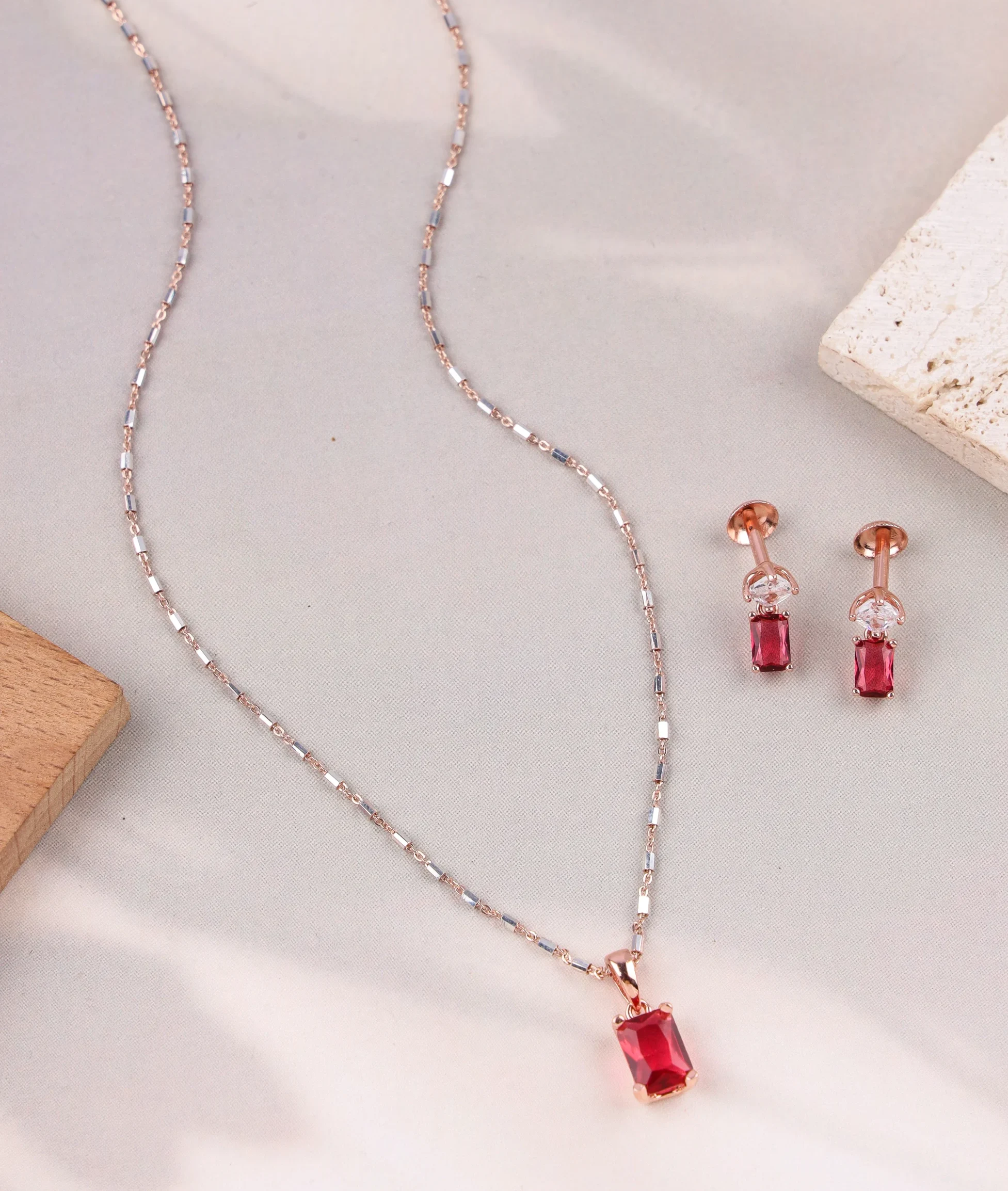 Crimson Prism Dainty Set (Rose Gold)