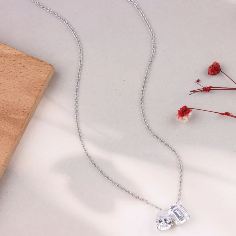 Geometric Brilliance Duo Necklace (Silver)