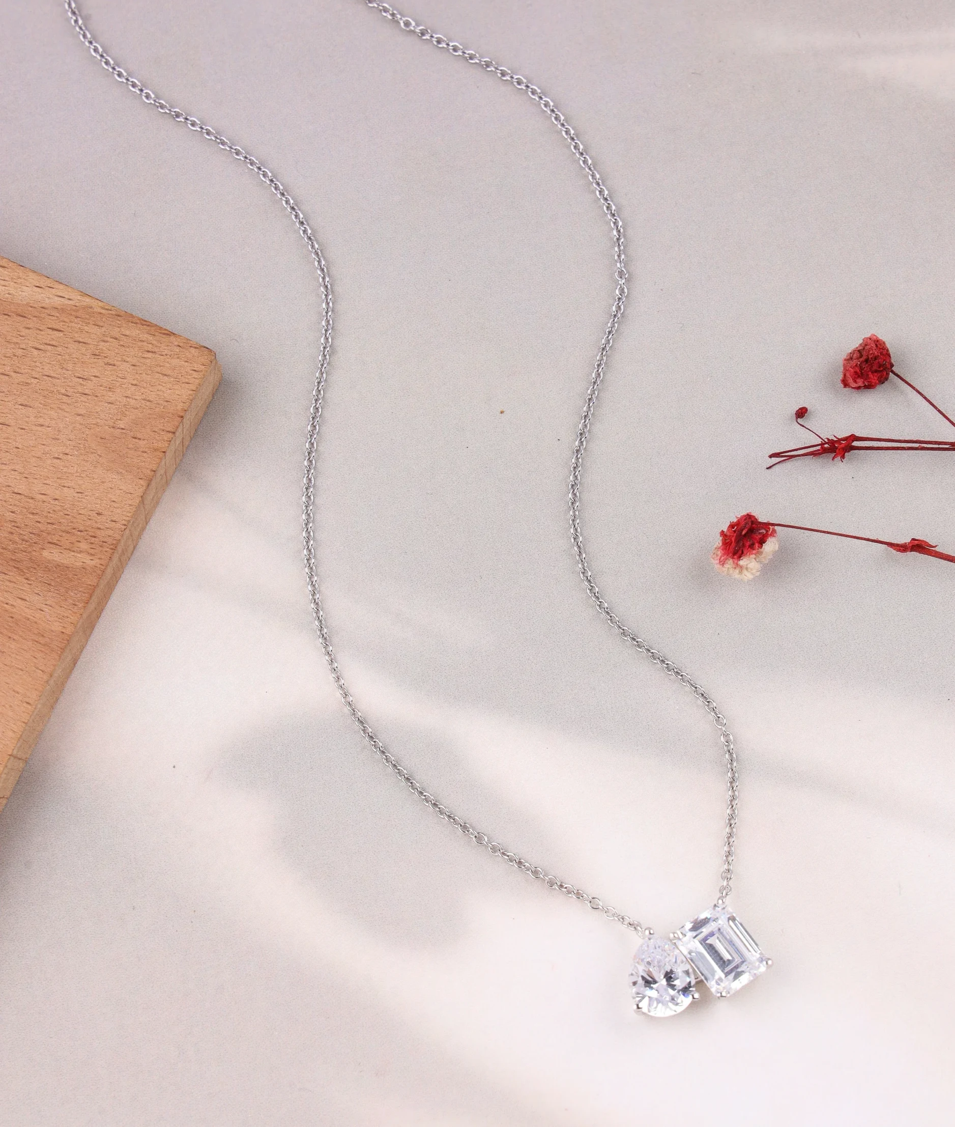 Geometric Brilliance Duo Necklace (Silver)