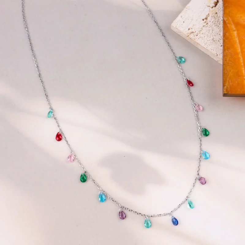 Rainbow Dew Drop Necklace (Silver)