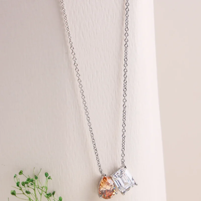 Marquise And Tear Drop Duo Necklace (Silver)