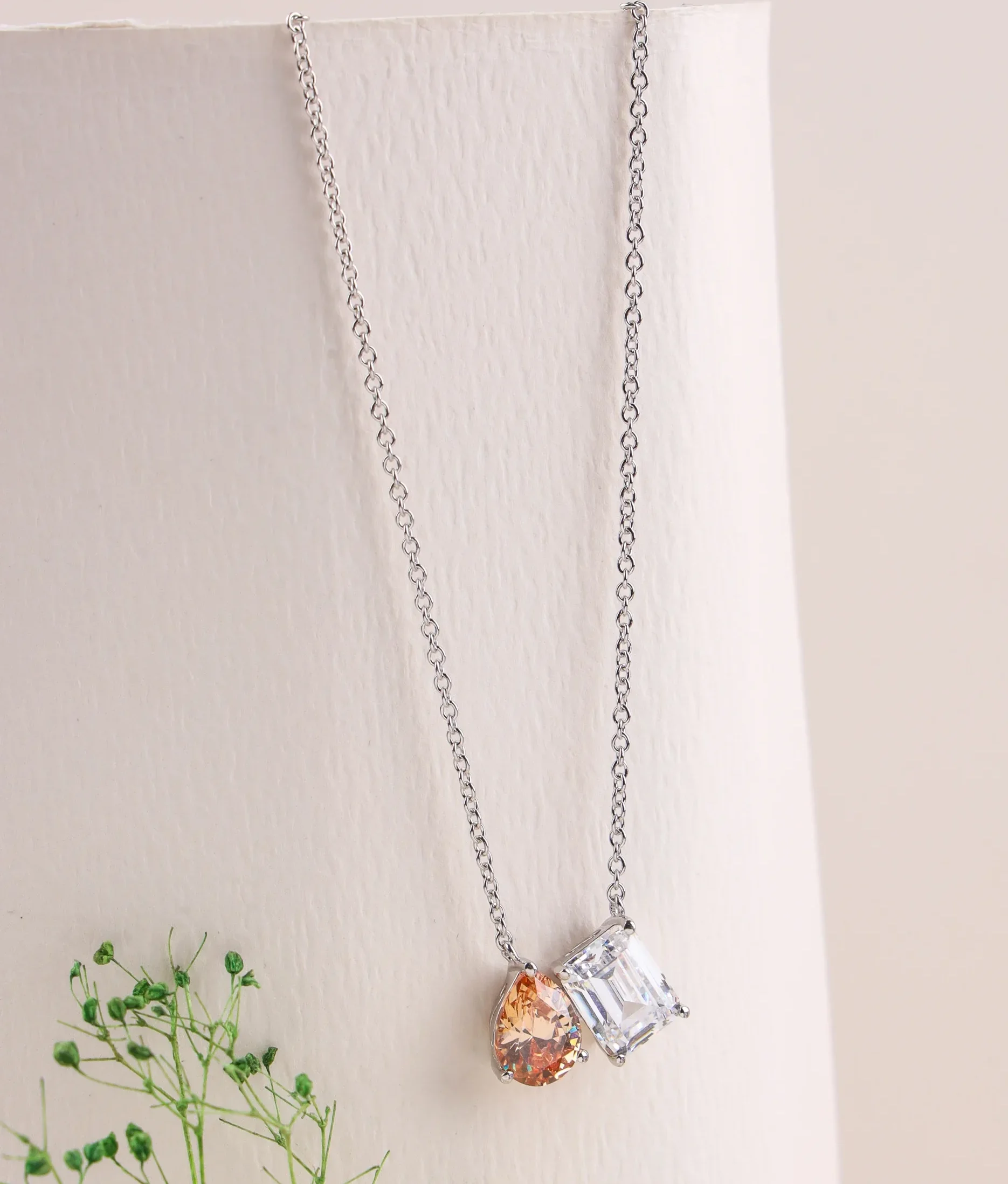 Marquise And Tear Drop Duo Necklace (Silver)