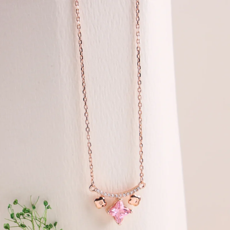 Lollipop Pink Crystal Necklace (Rose Gold)