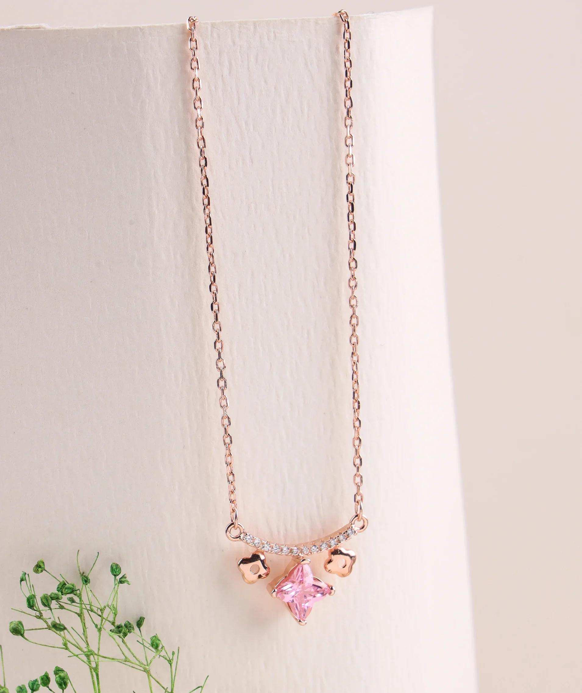 Lollipop Pink Crystal Necklace (Rose Gold)