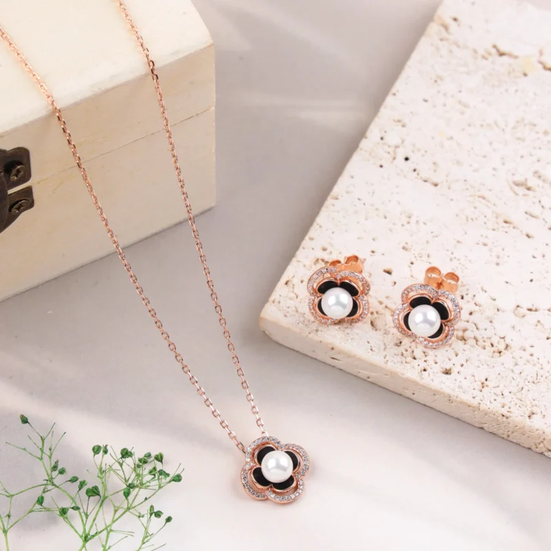 The Pavé Petal & Pearl Set (Rose Gold)