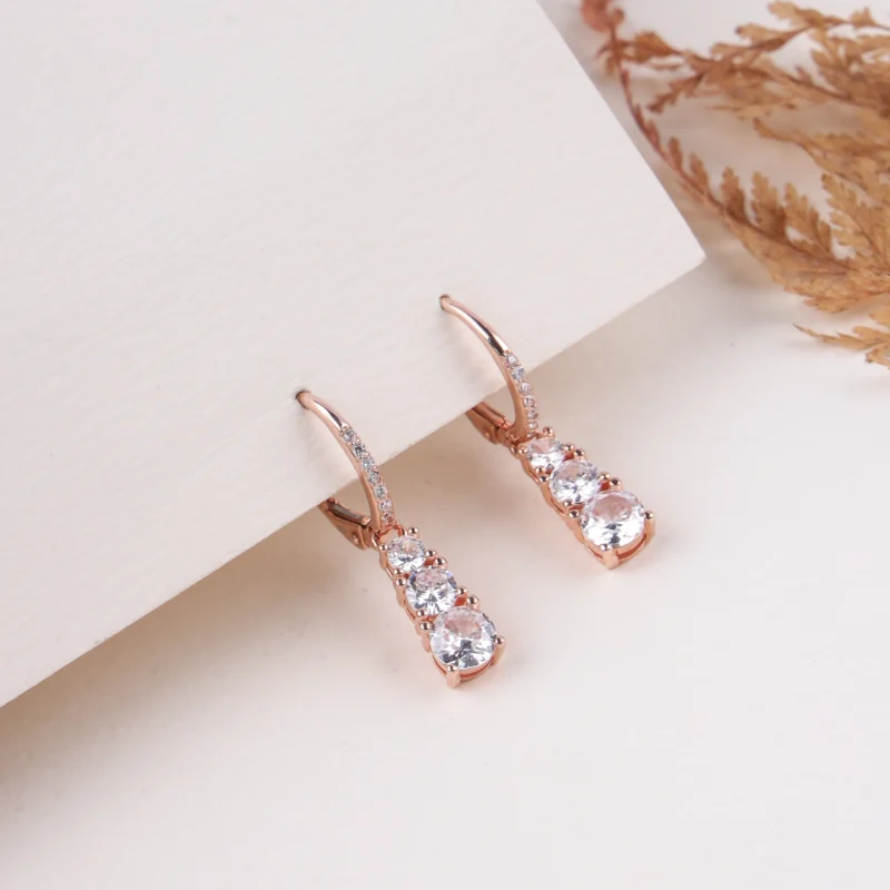 Dangle Bar 925 Silver Hoops (Rose Gold)
