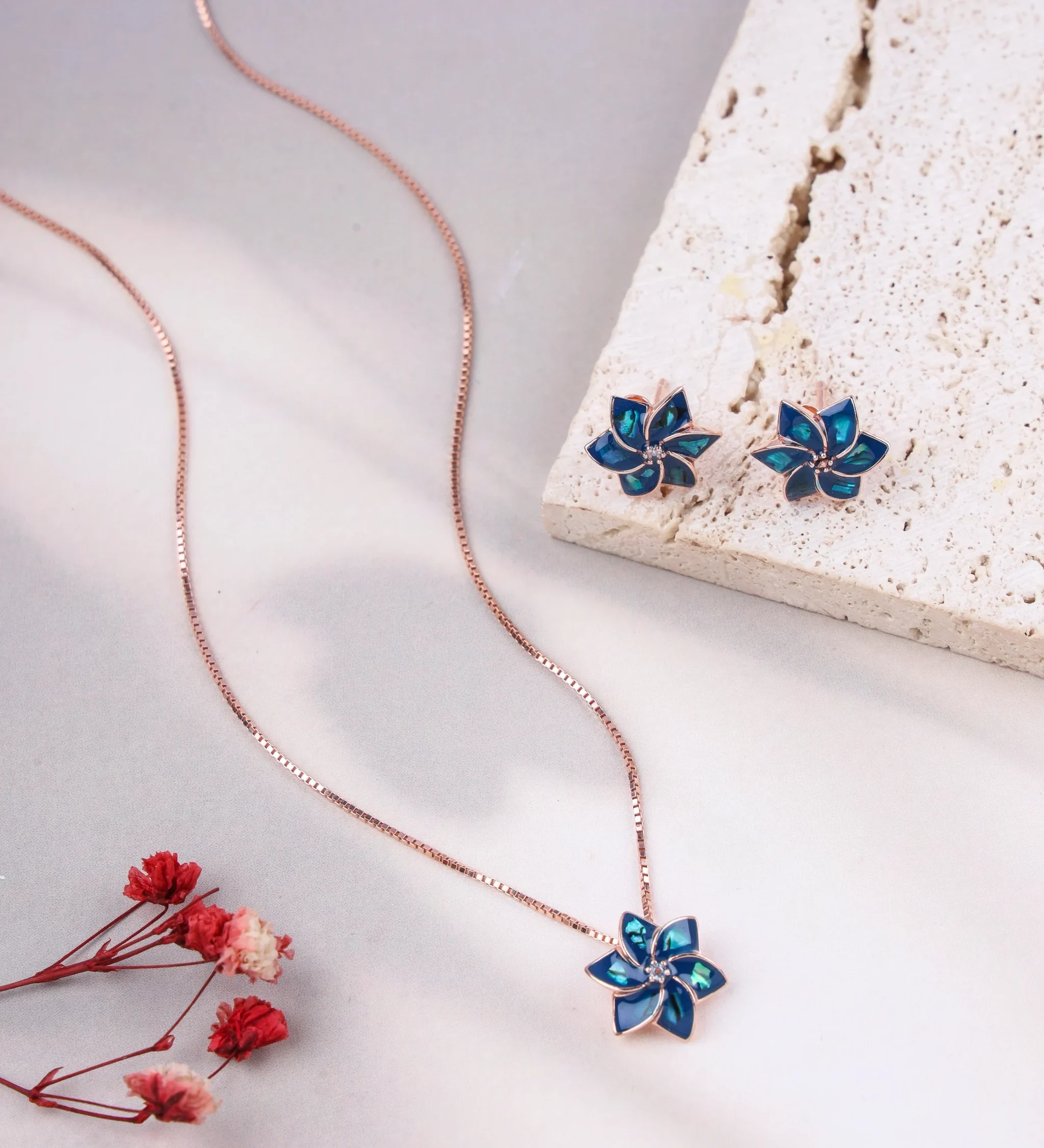 The Lapis Bloom Rose Gold Dainty Set (Rose Gold)