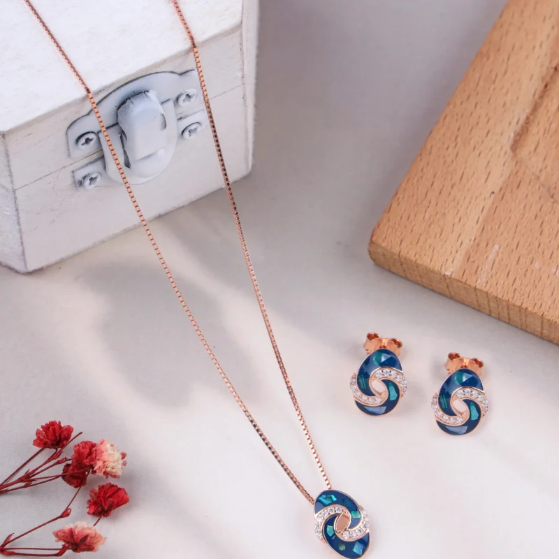 The Blue Spiral Dainty Set (Rose Gold)
