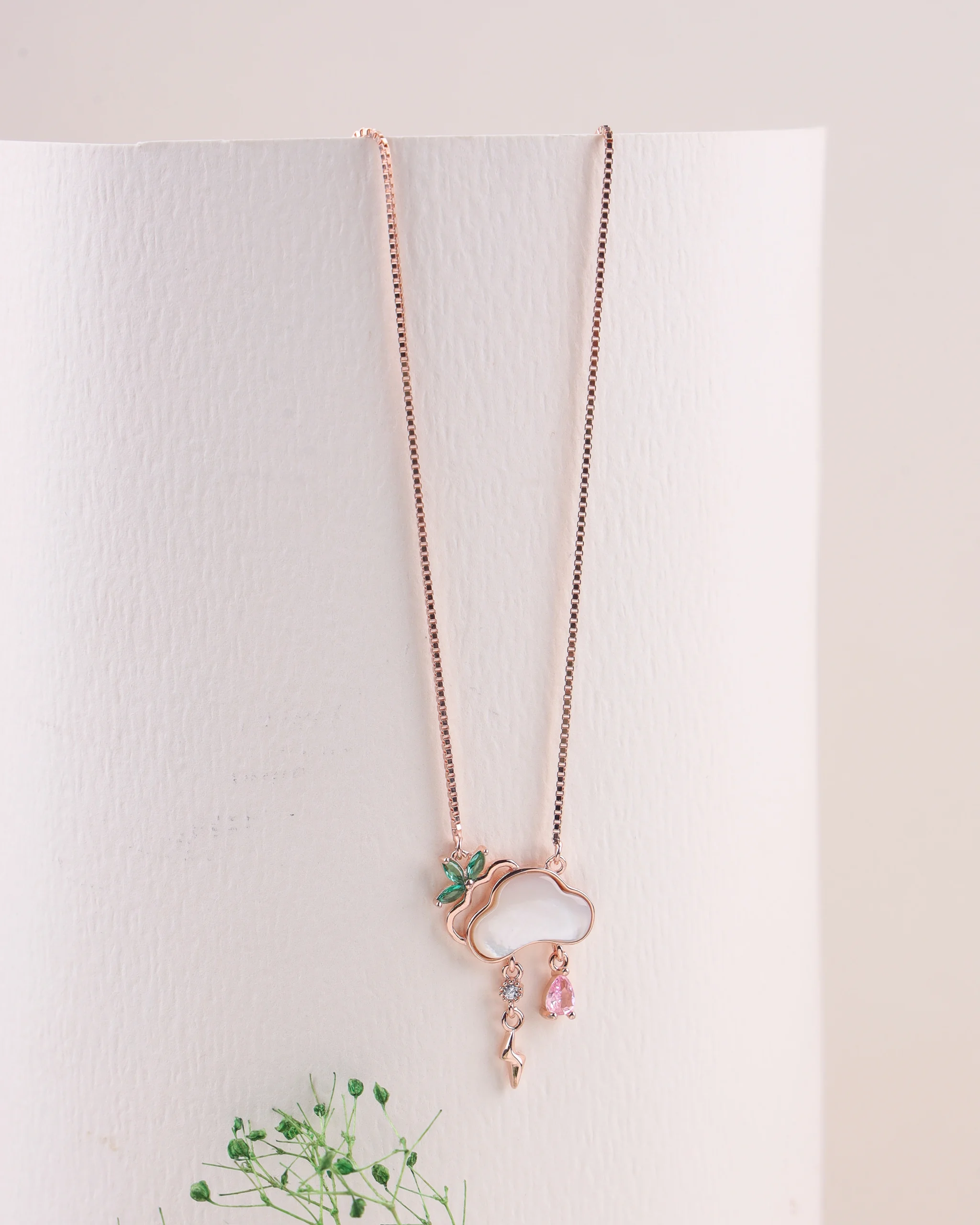 Raindrop Cloud Necklace (Rose Gold)