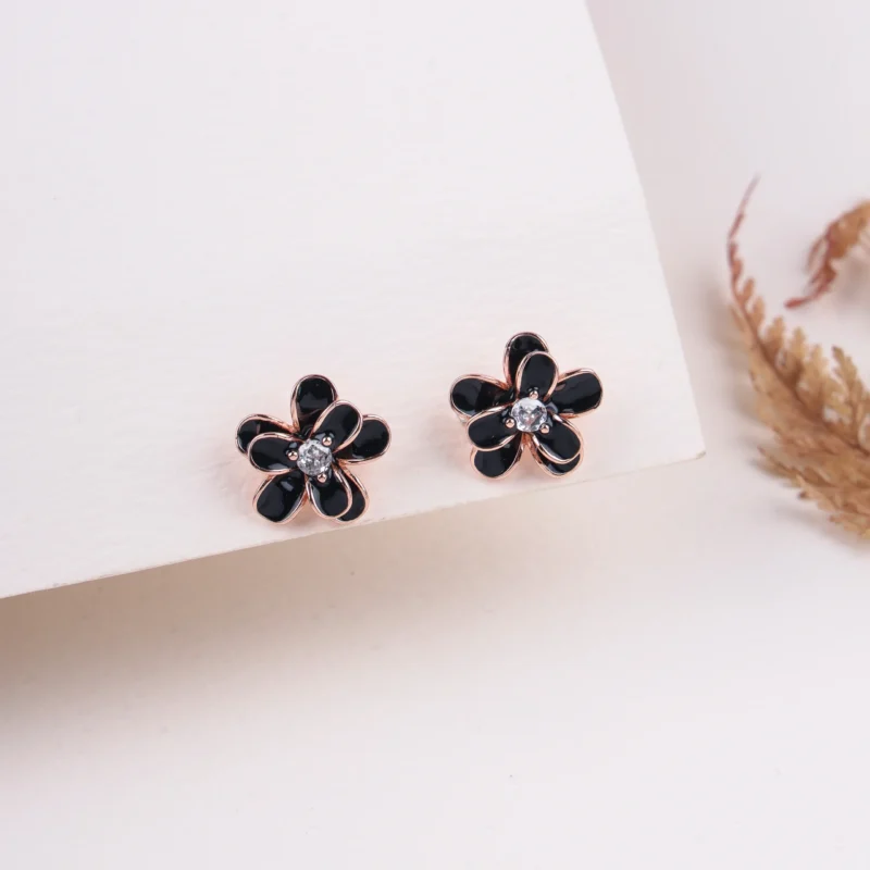 Cutie Black Enamel Studs (Rose Gold)