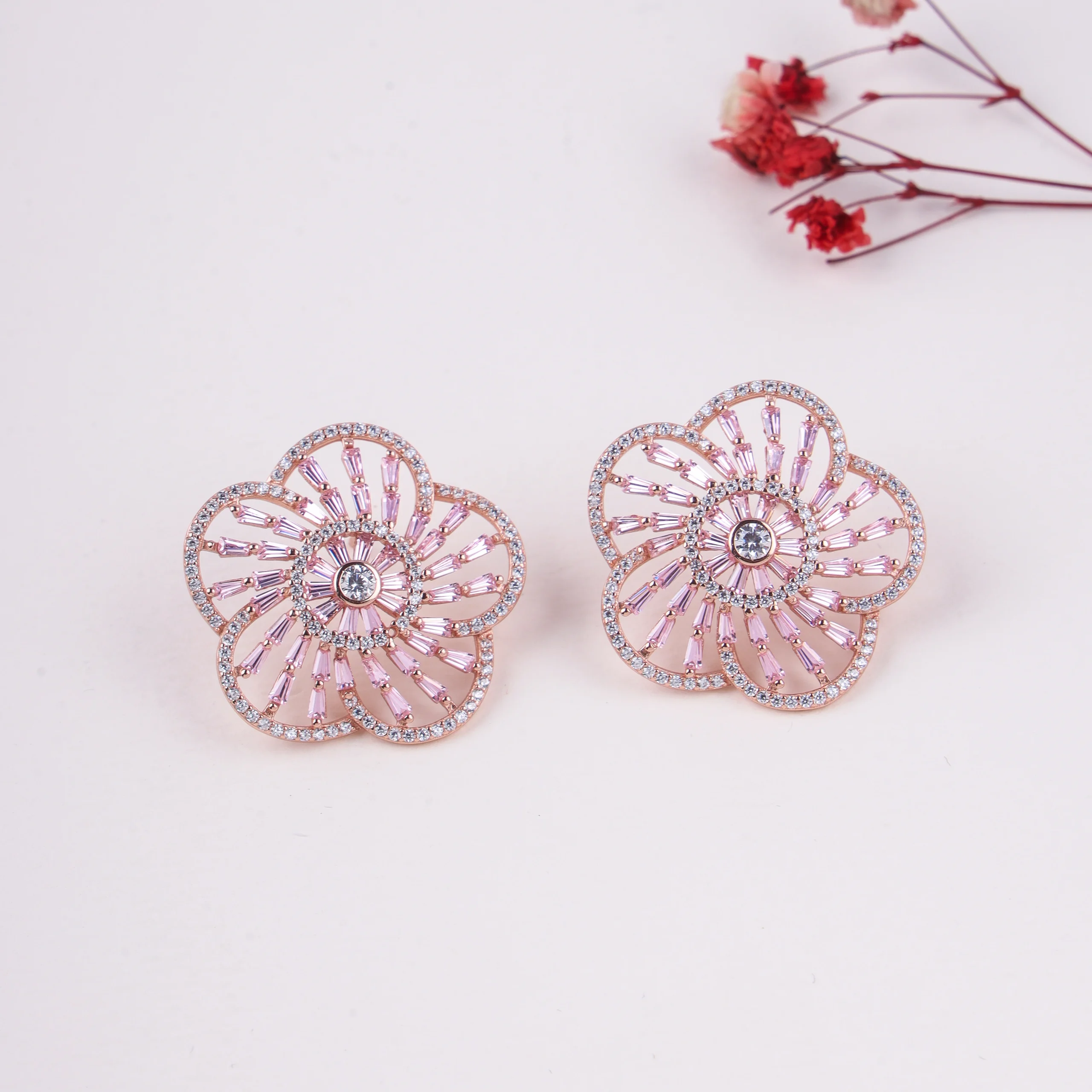 Floral Cluster Stud Earrings (Rose Gold)