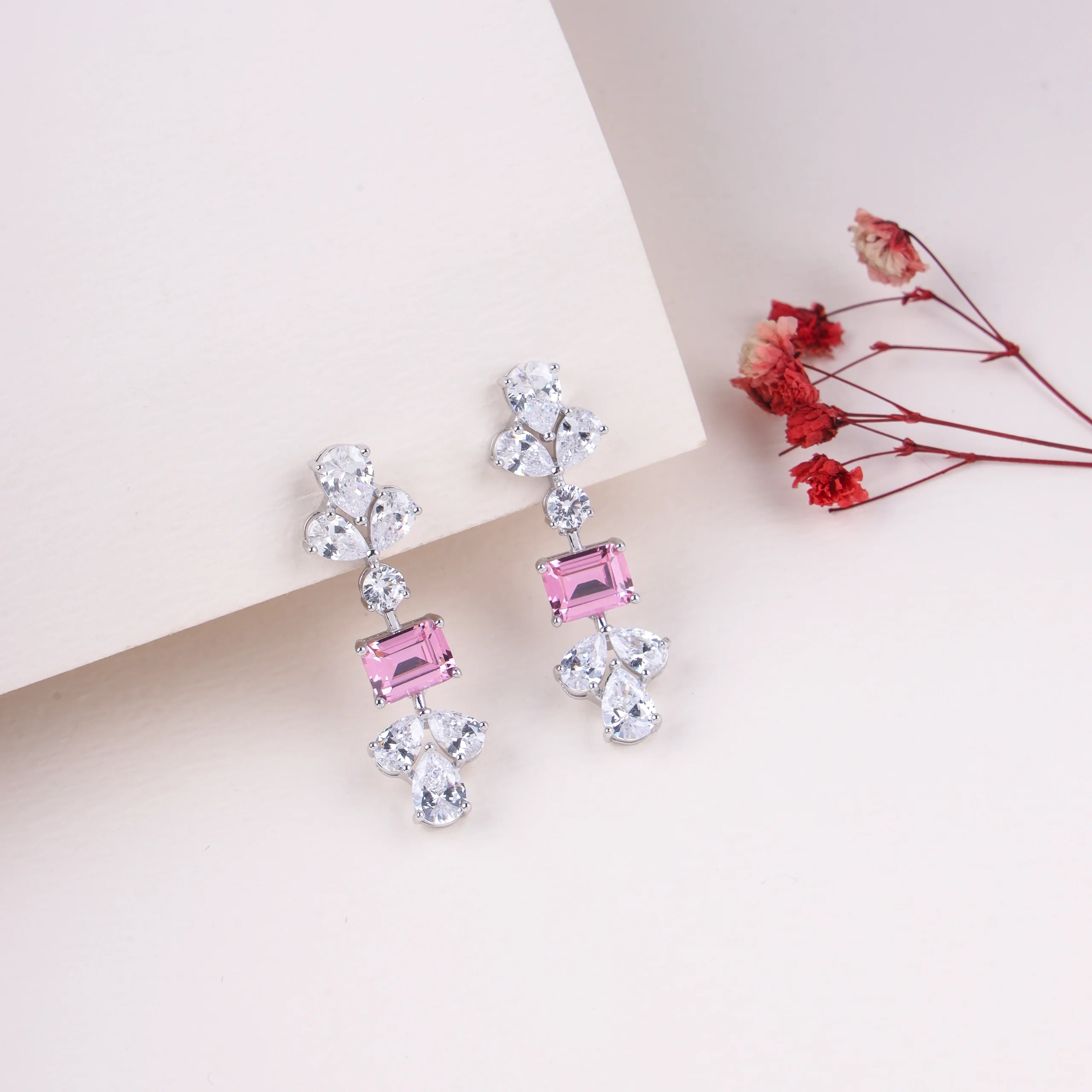 Emerald Cut Pink Solitaire (Silver)