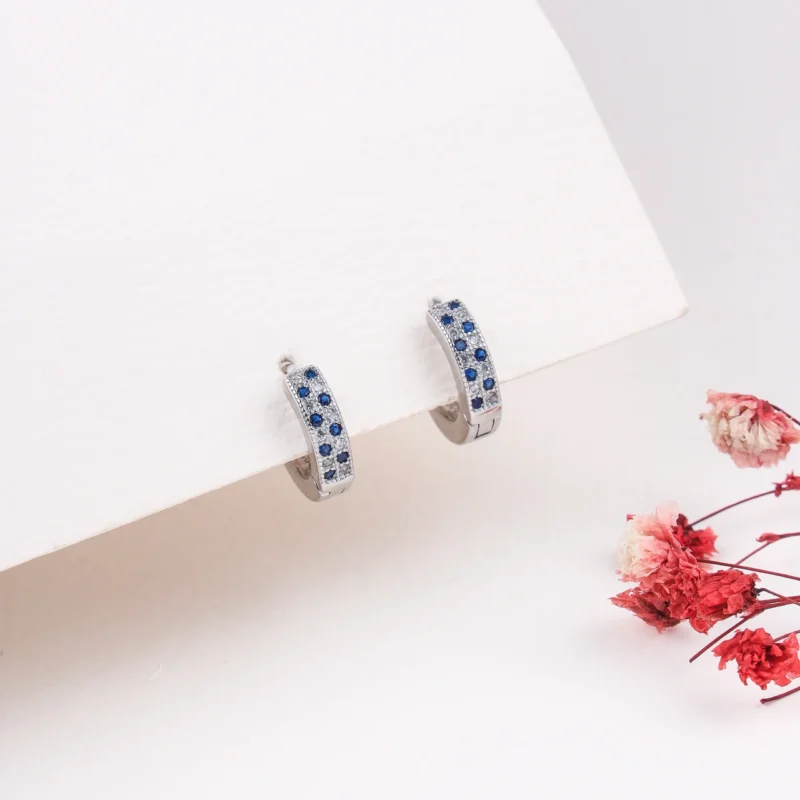 Sapphire Sparkle Hoops (Silver)