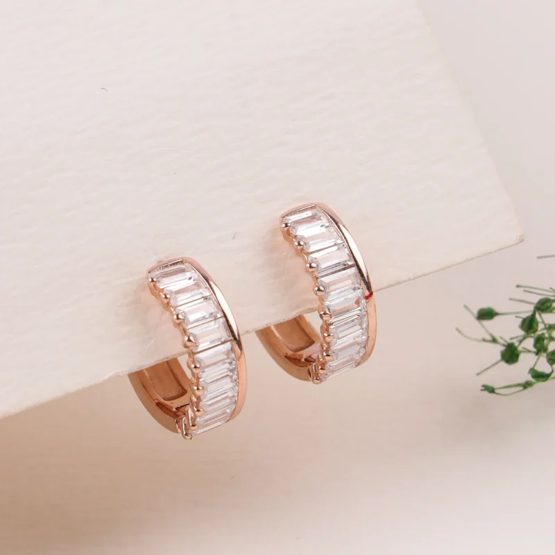 Radiant Baguette Hoops (Rose Gold)