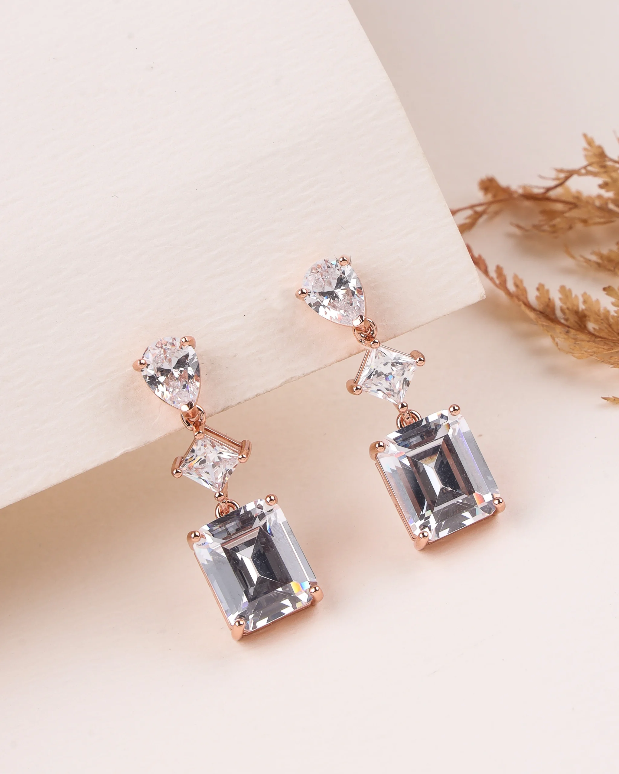 Emerald Cut Solitaire Danglers (Rose Gold)