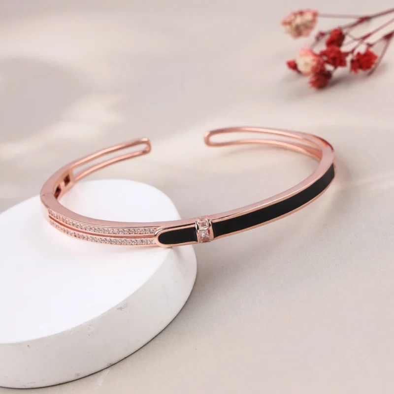 Modern Contrast Enamel Cuff (Rose Gold)