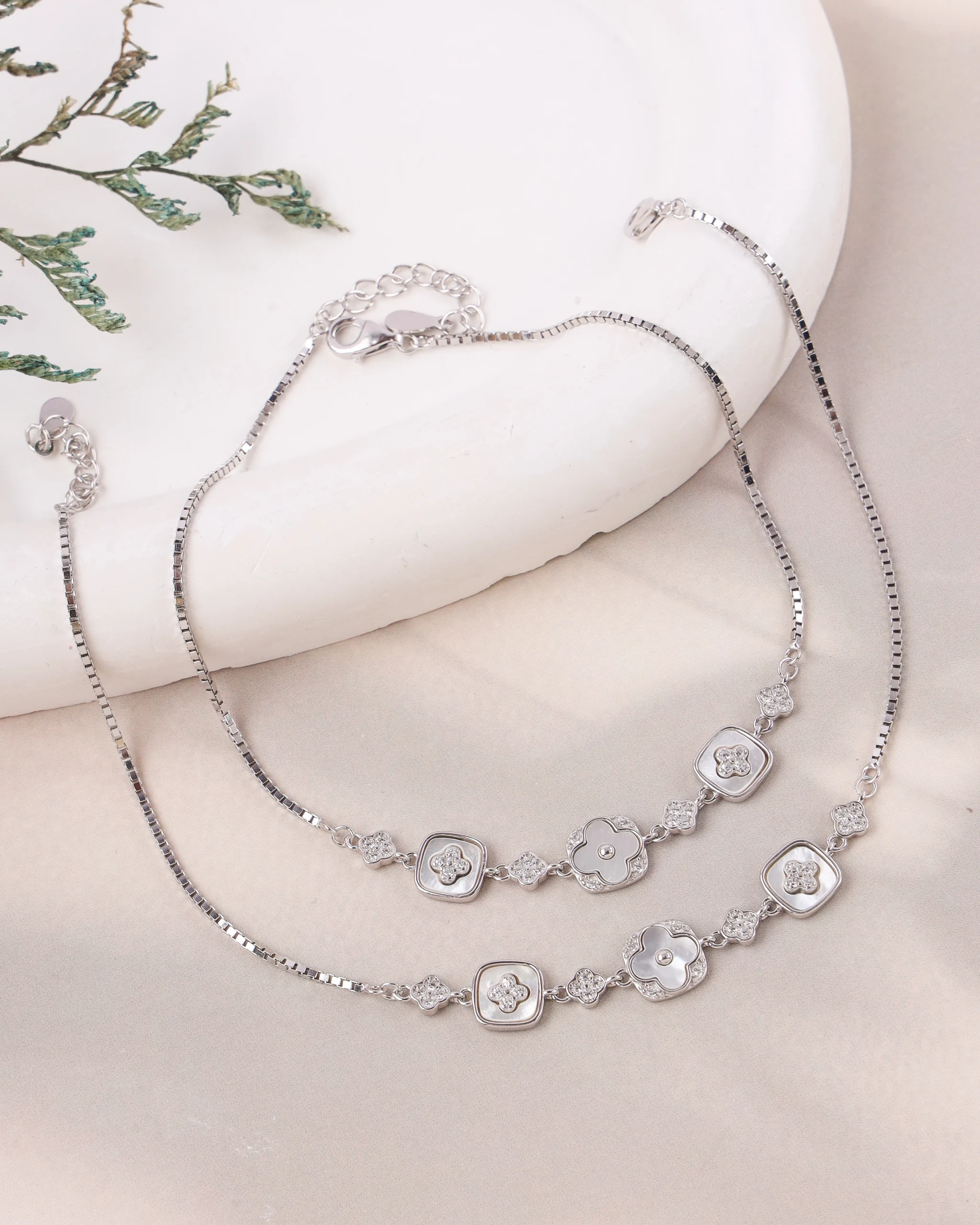 Clover and Cube Silver Anklet