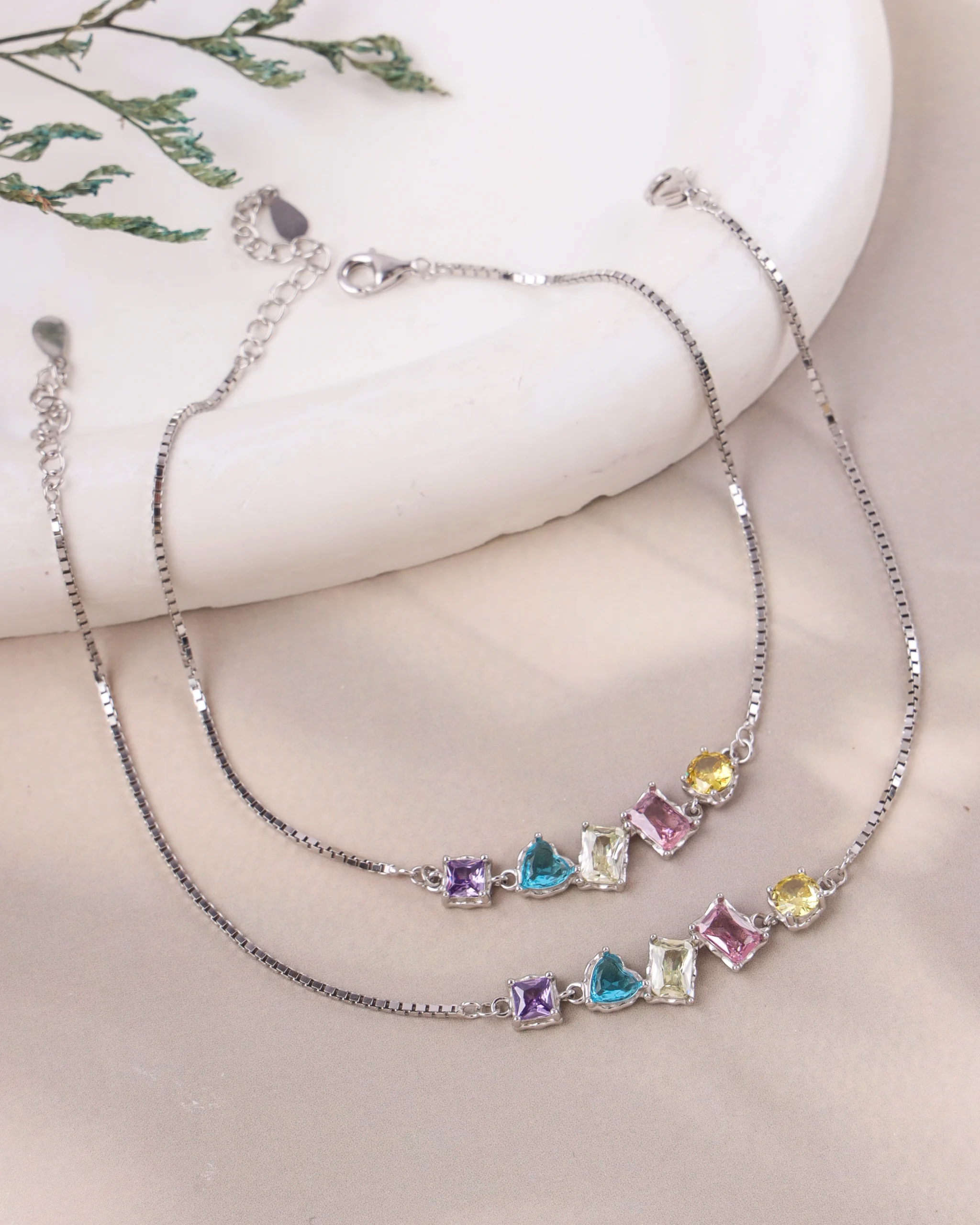 Rainbow Dew Drop Silver Anklet