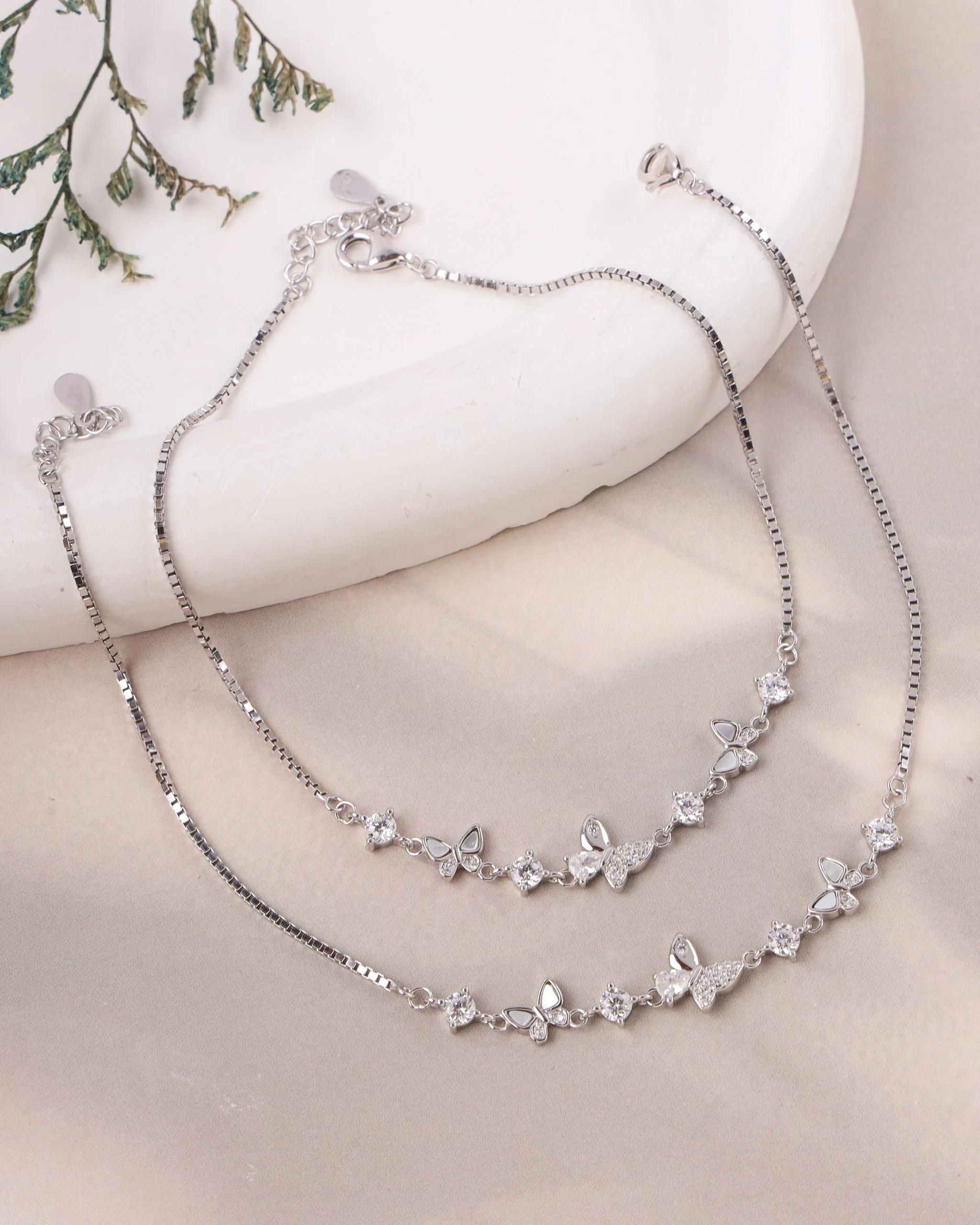 Sparkling Butterfly Silver Anklet