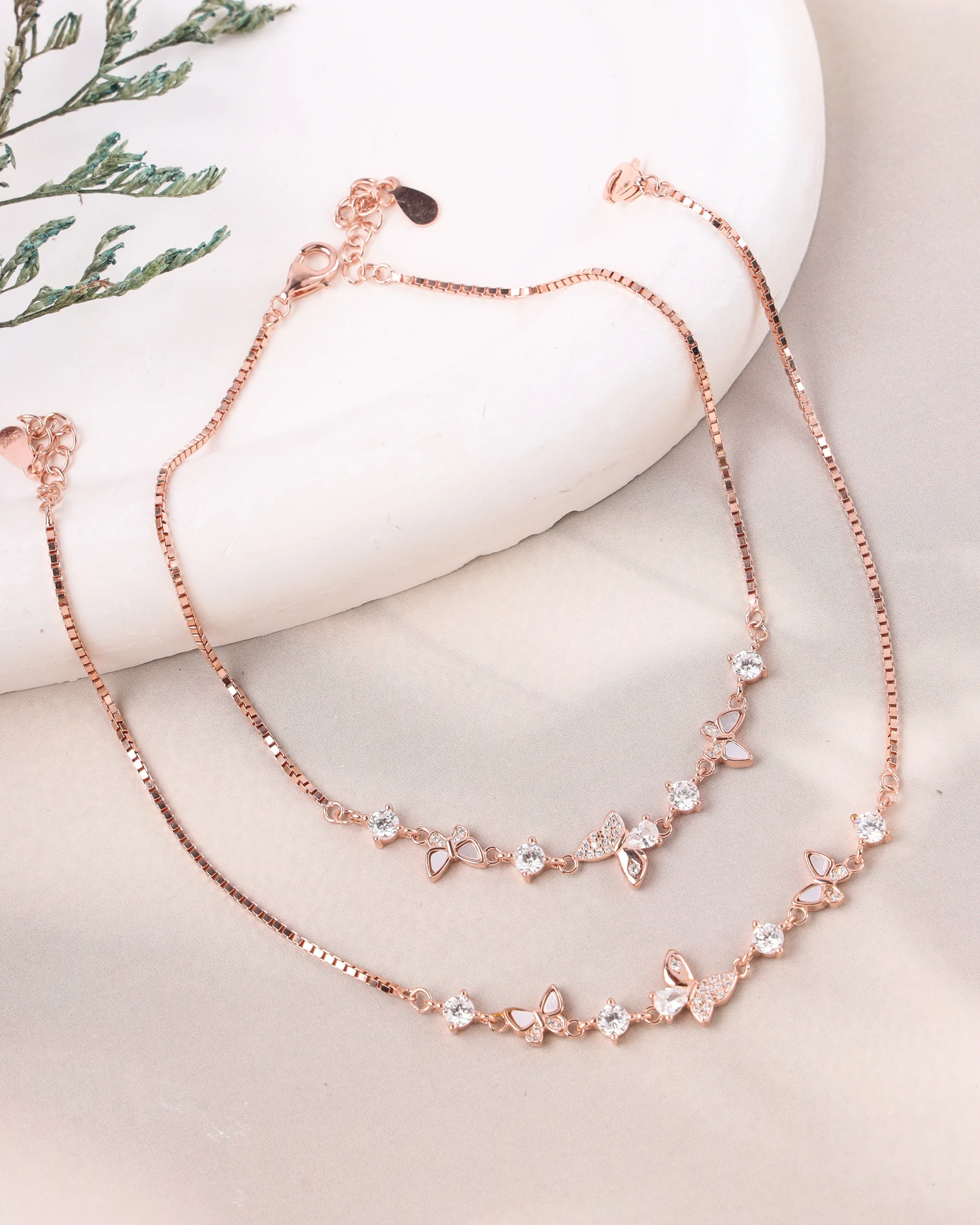 Sparkling Butterfly Rosegold Anklet